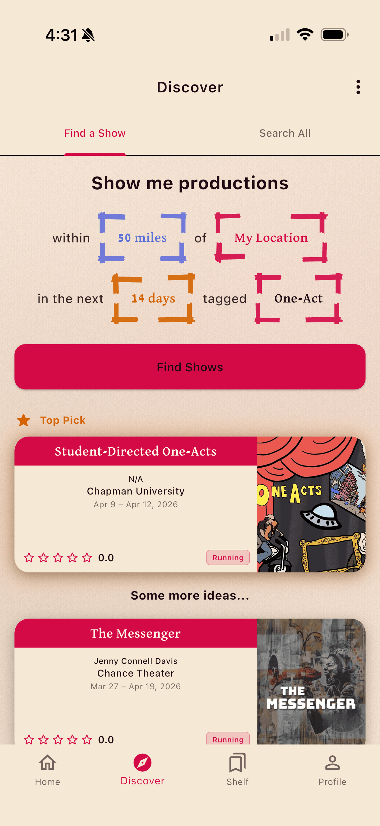 Discover screen