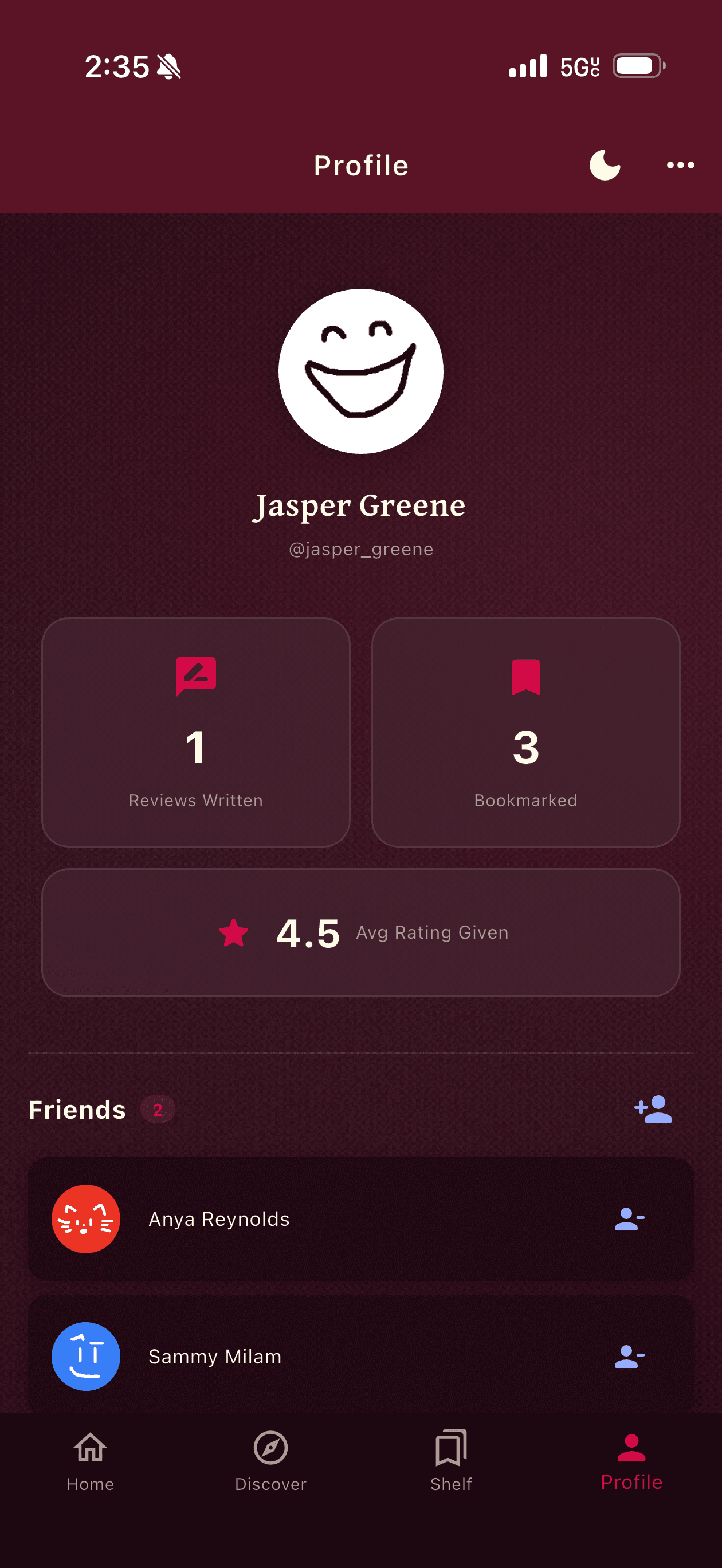 Profile screen