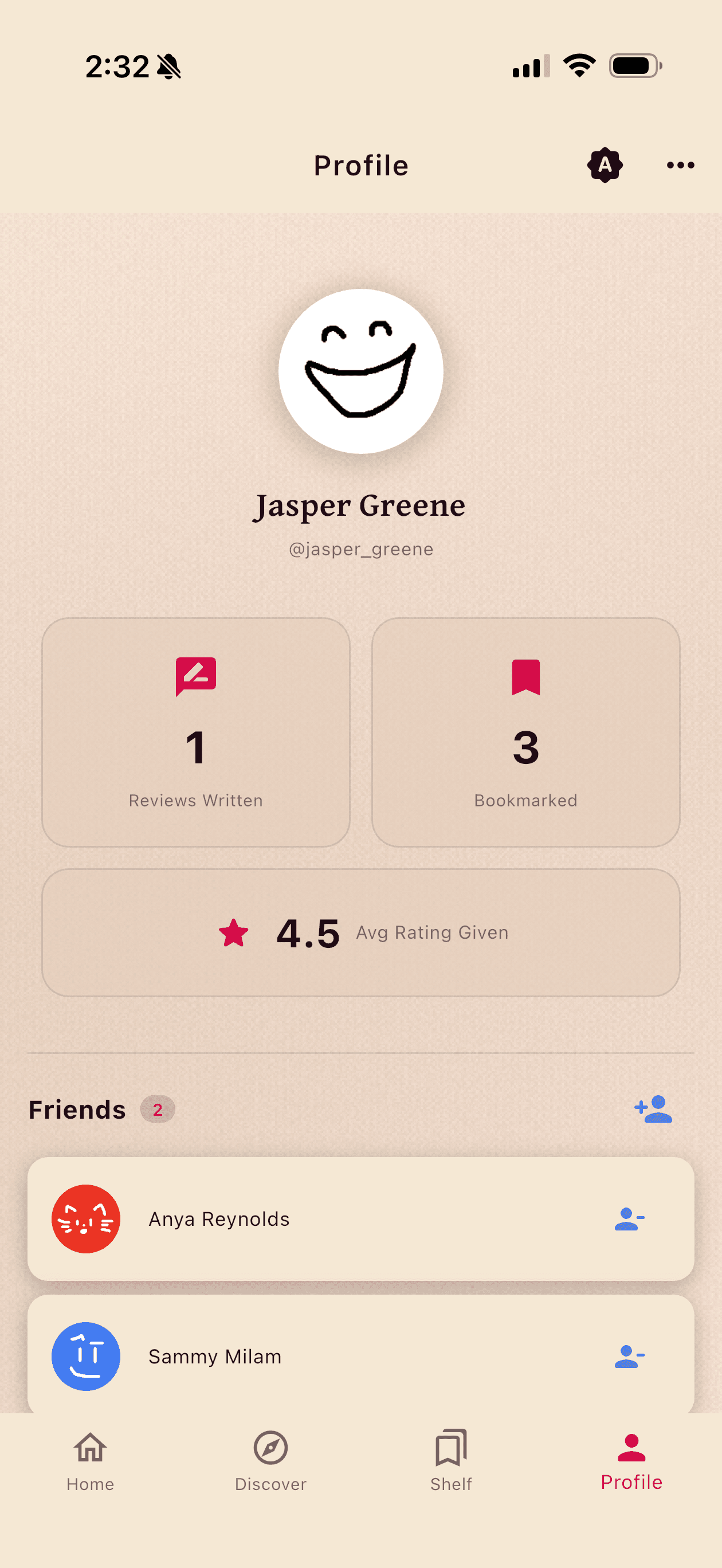 Profile screen